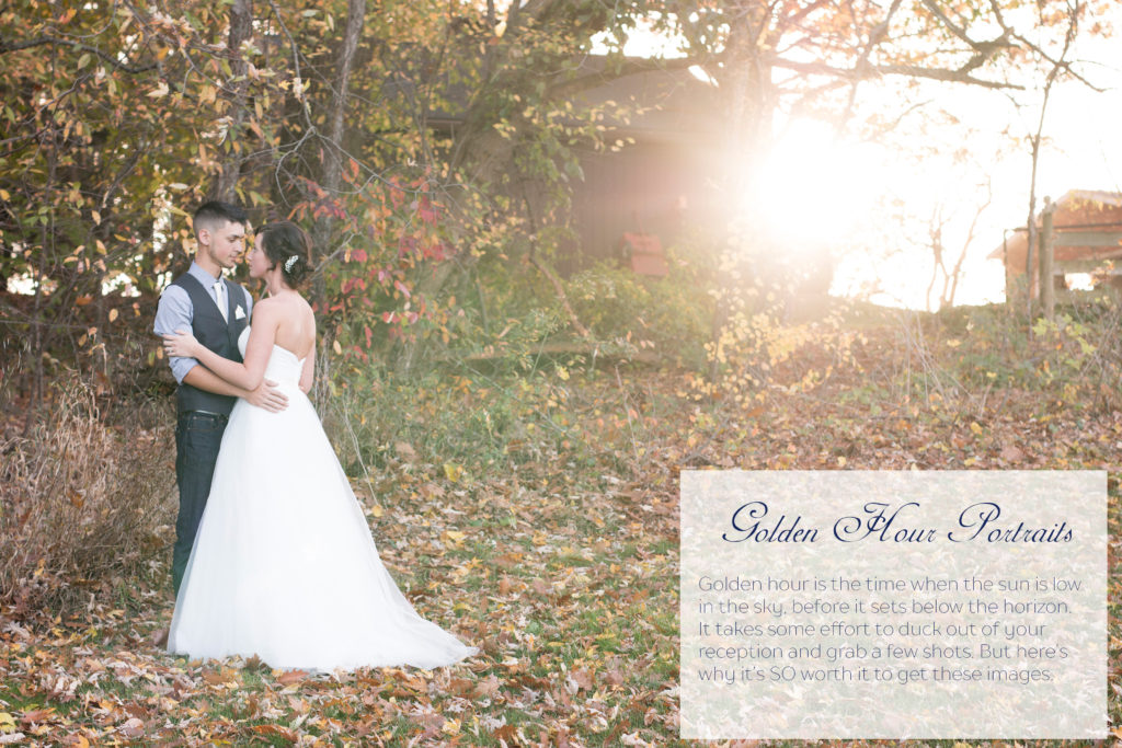 bride and groom during golden hour