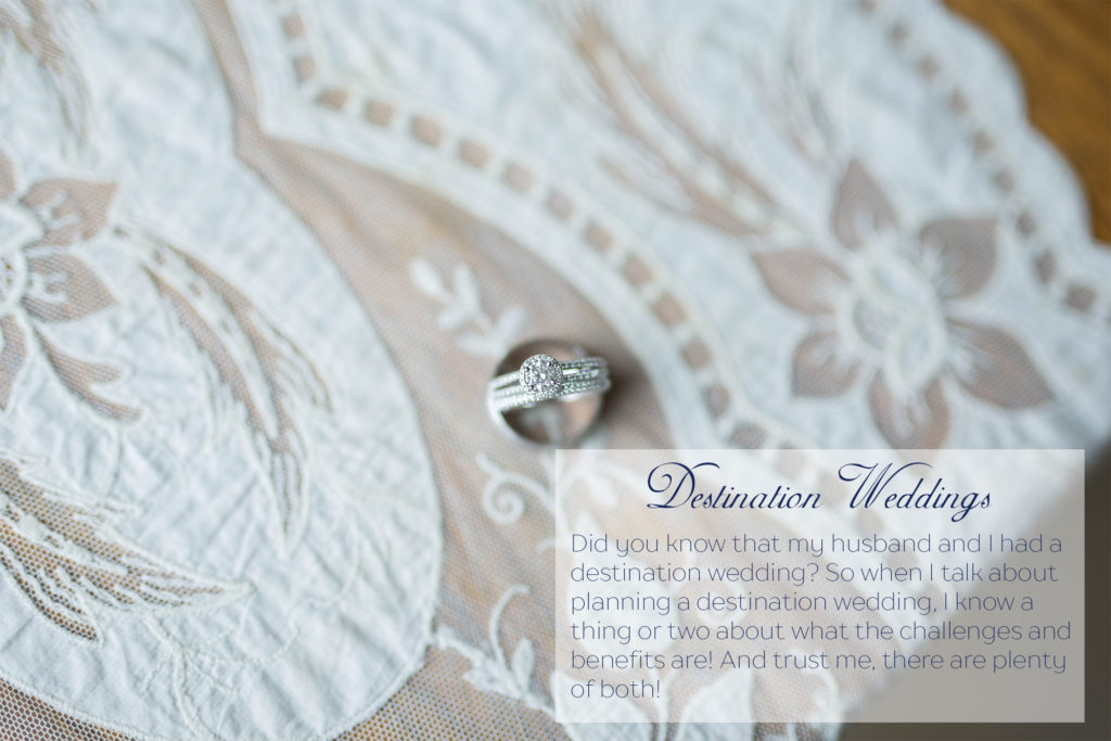 wedding rings stacked on lace fabric