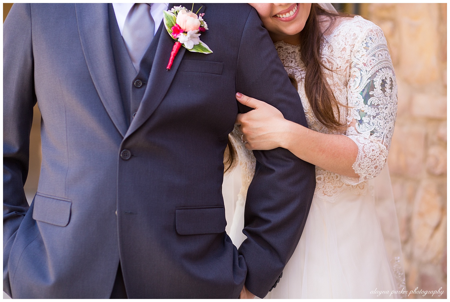close up of bride leaning on groom's shoulder at club at corazon