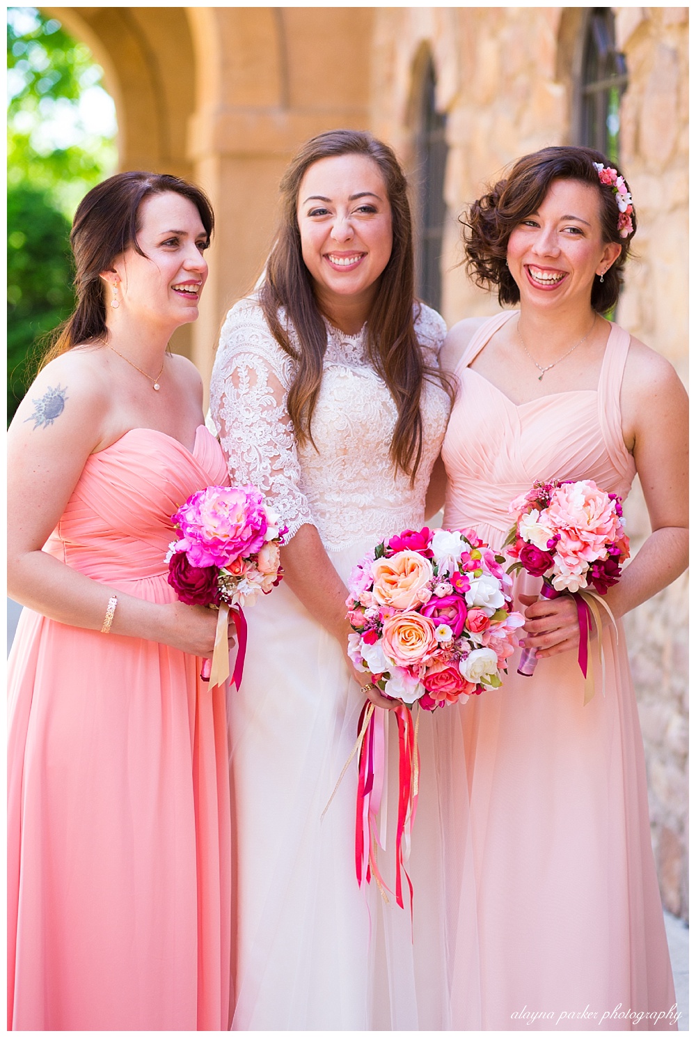 bride and bridesmaid's laughing