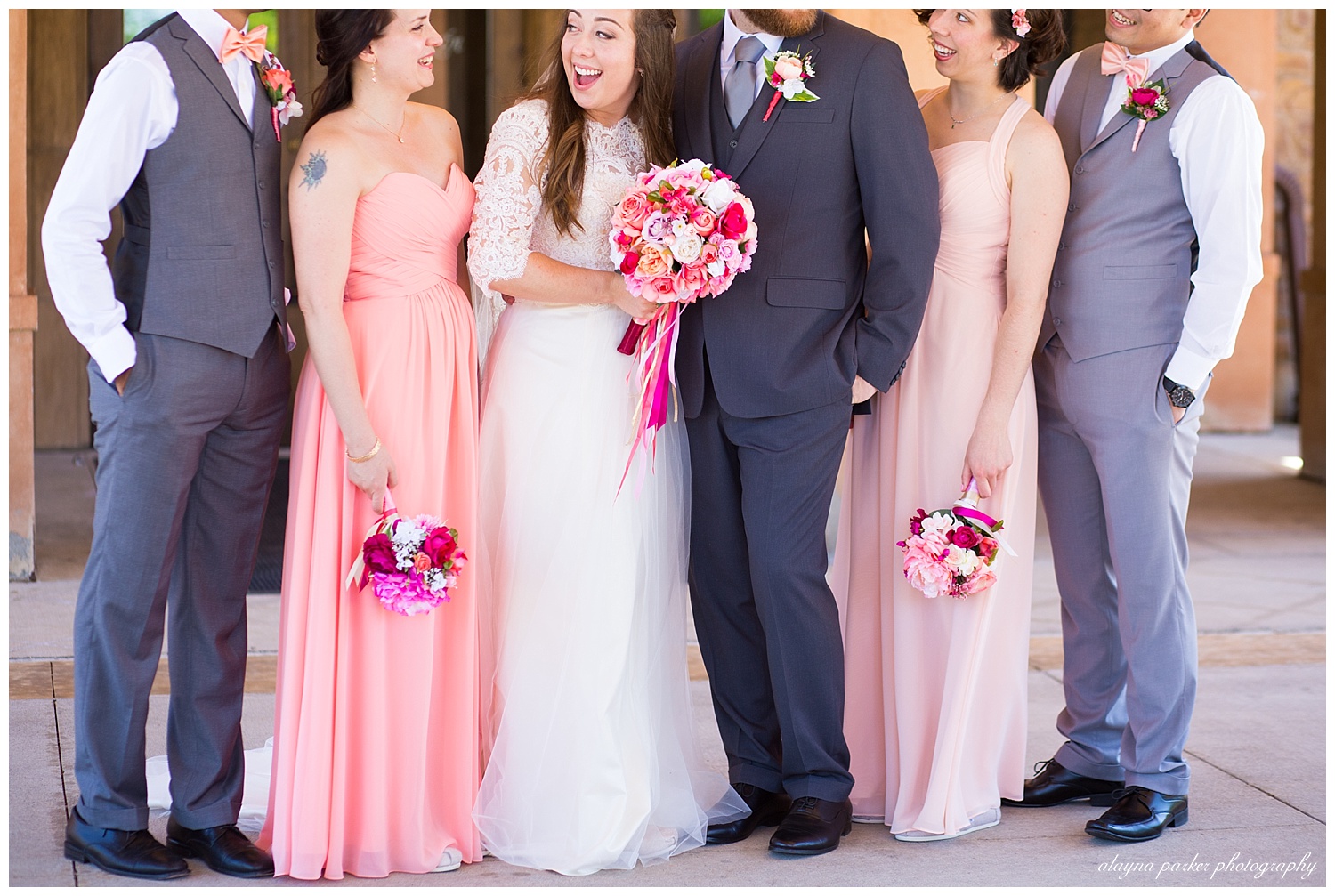 bridal party laughing