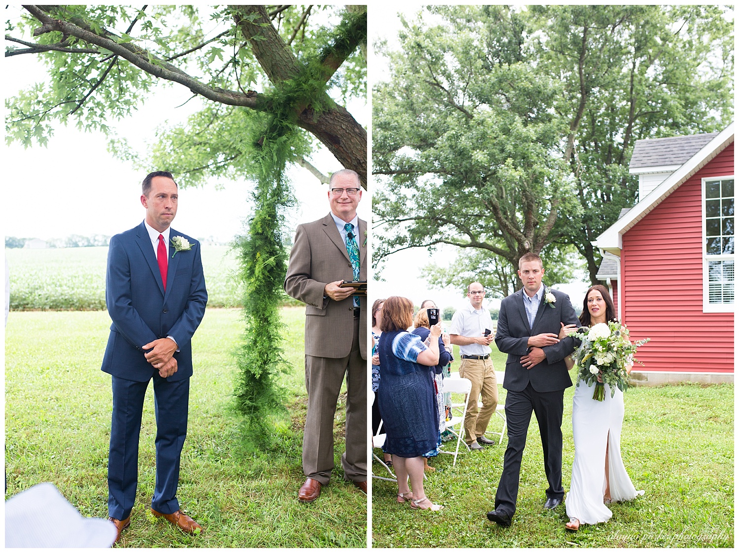 groom sees bride as she walks down the aisle