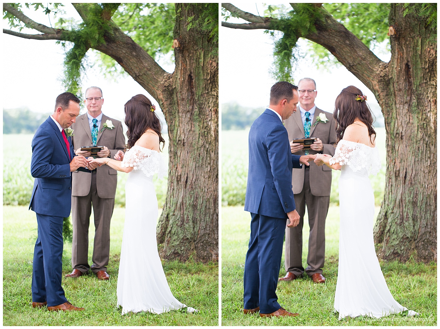 bride and groom exchange rings