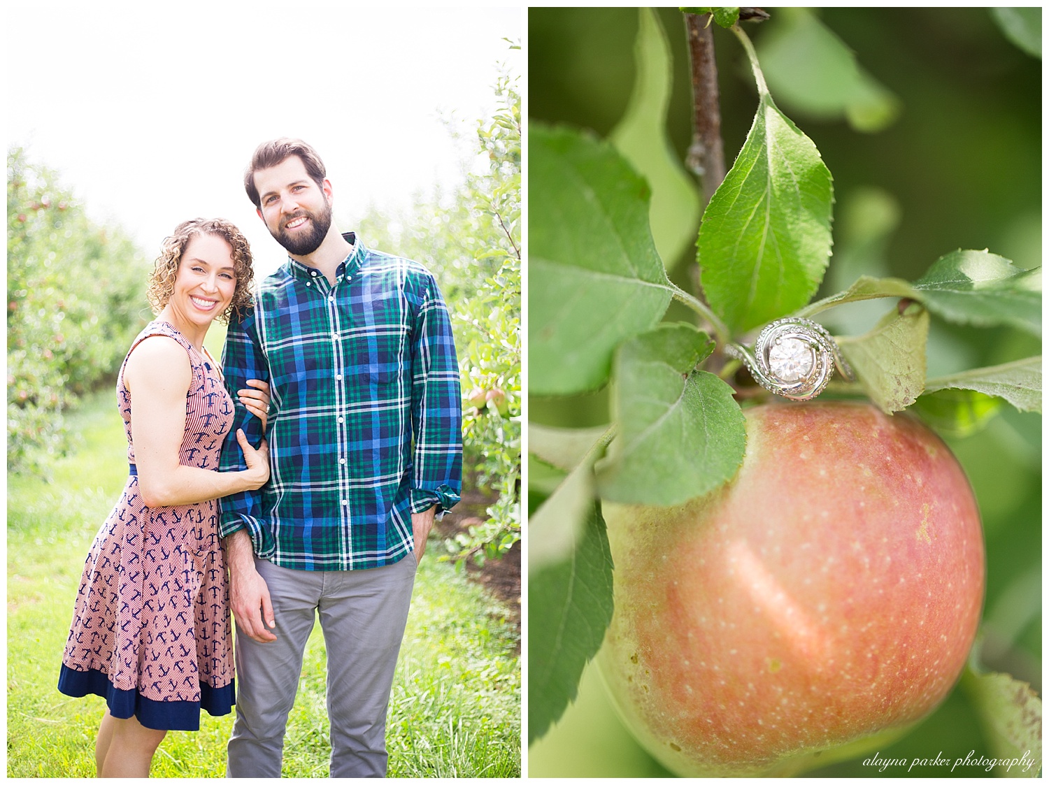 custom designed engagement ring sitting on apple