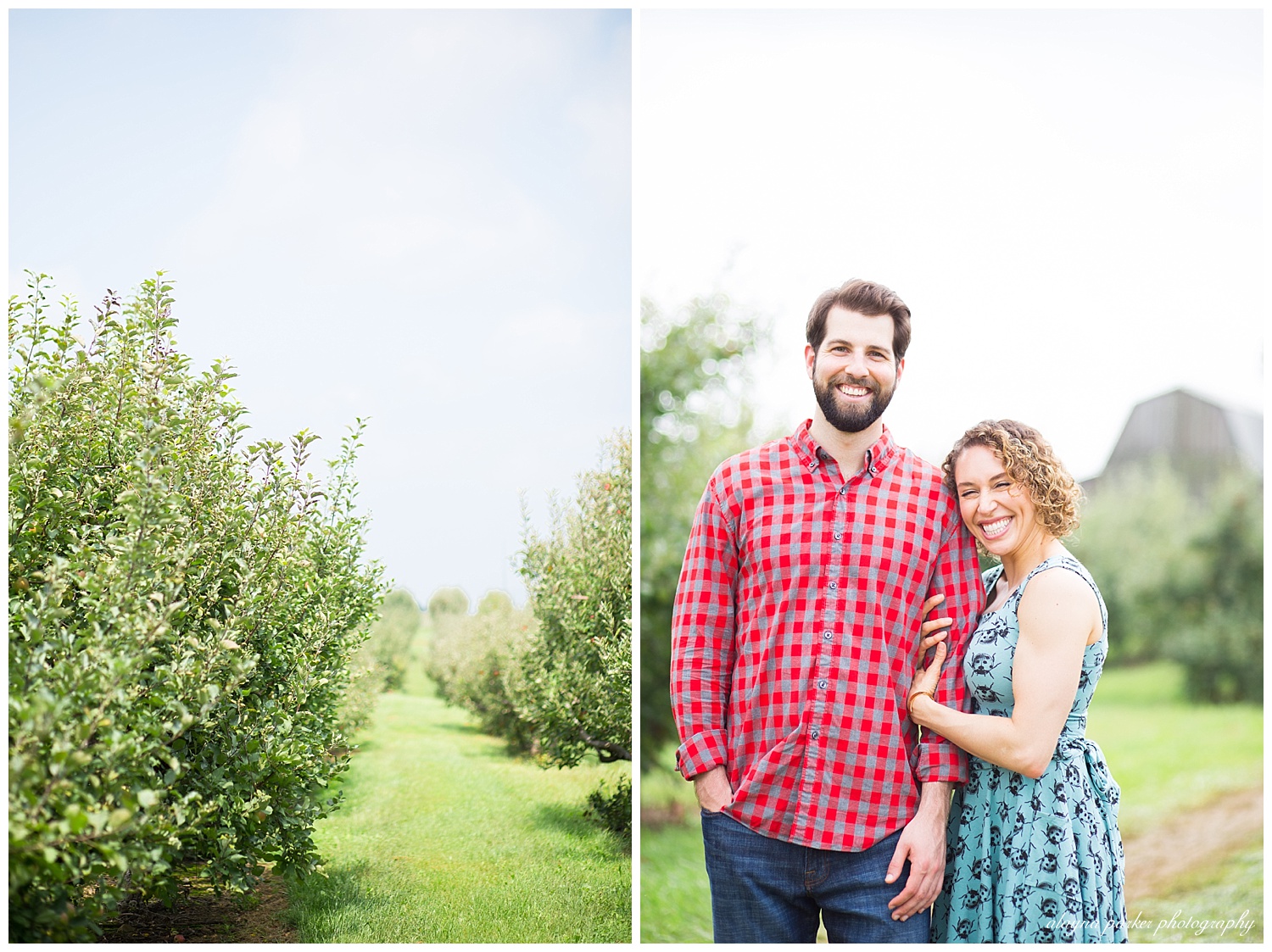 couple laughing at camera at lynds fruit farm