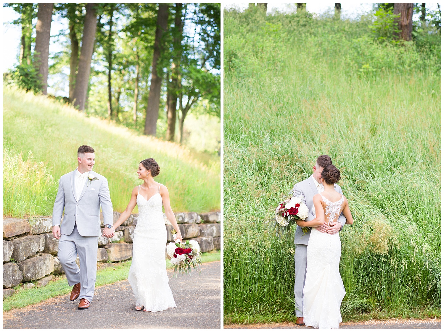 bride and groom walking at south pointe golf club