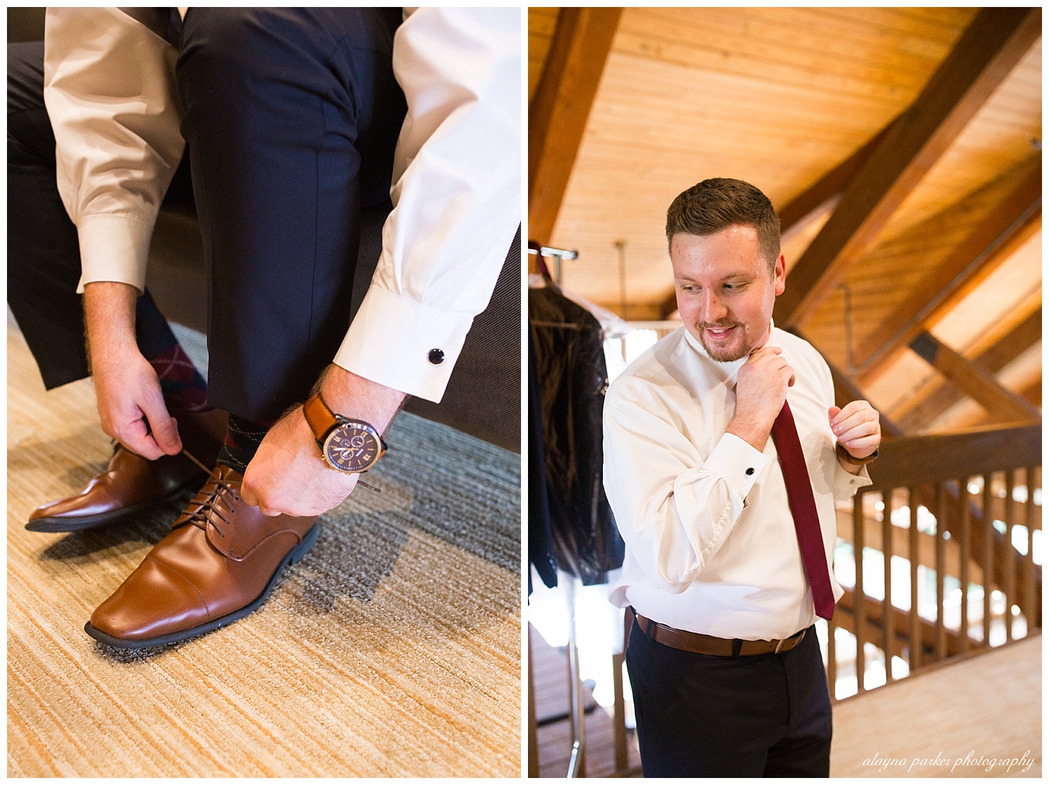 groom tying shoes
