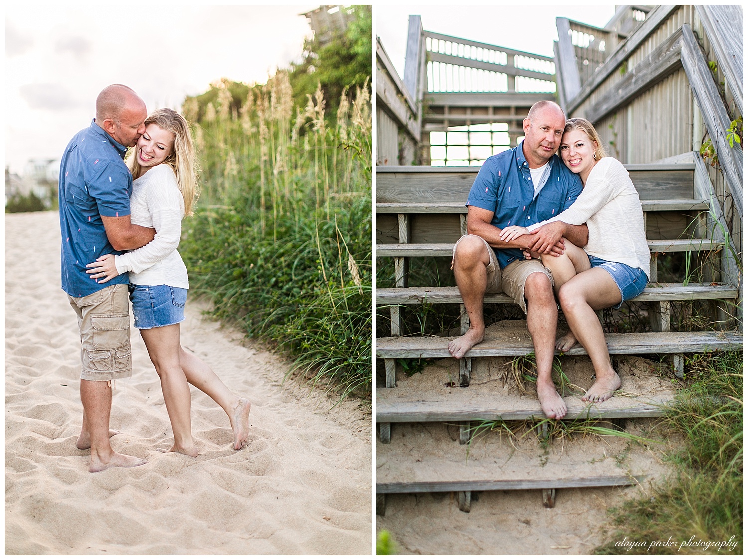 couple sitting on walkway on beach in outer banks