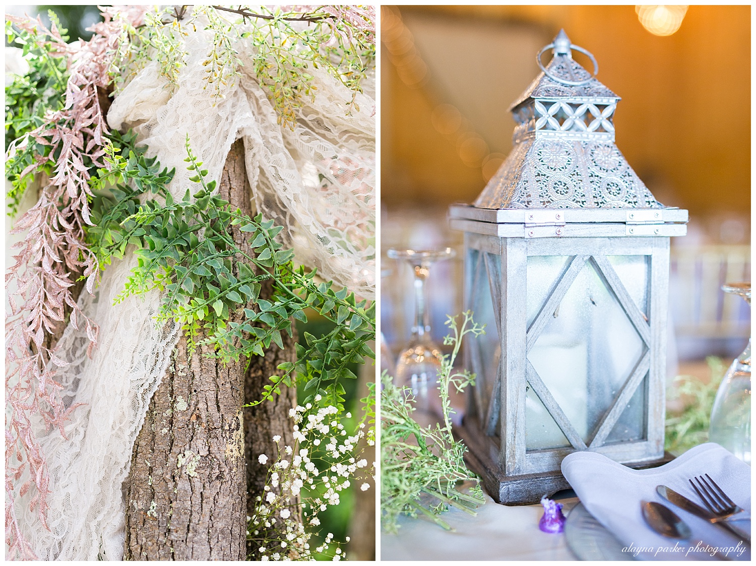 white lantern decor at the barn on enchanted acres