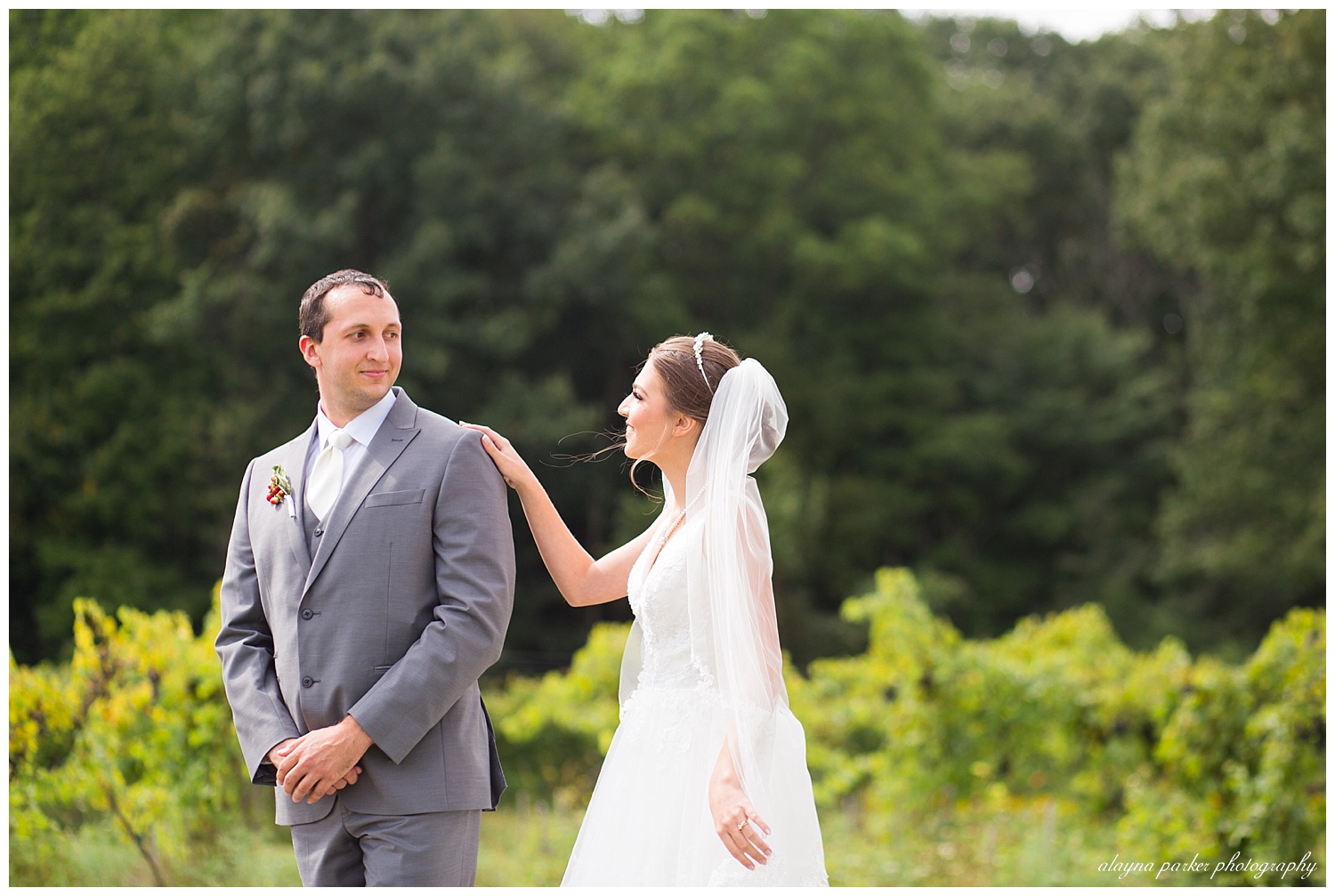groom sees bride for first time at sarah's vineyard