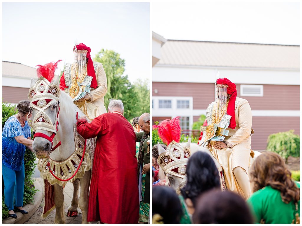 indian groom riding white horse at bertram inn
