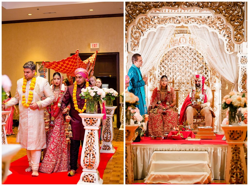 indian bride walks in for traditional hindu ceremony