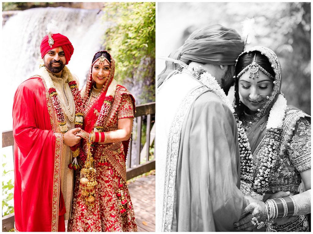 black and white image of indian bride and groom