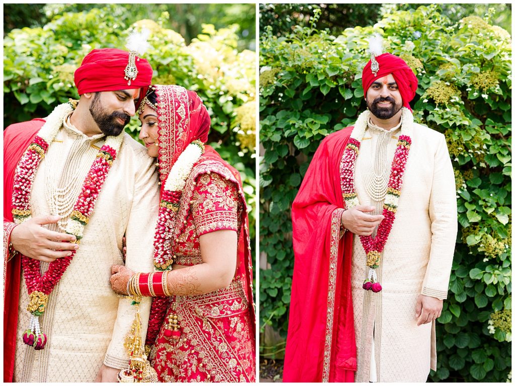 indian bride and groom touching foreheads