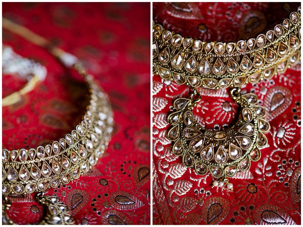 gold necklace and headpiece for indian bride