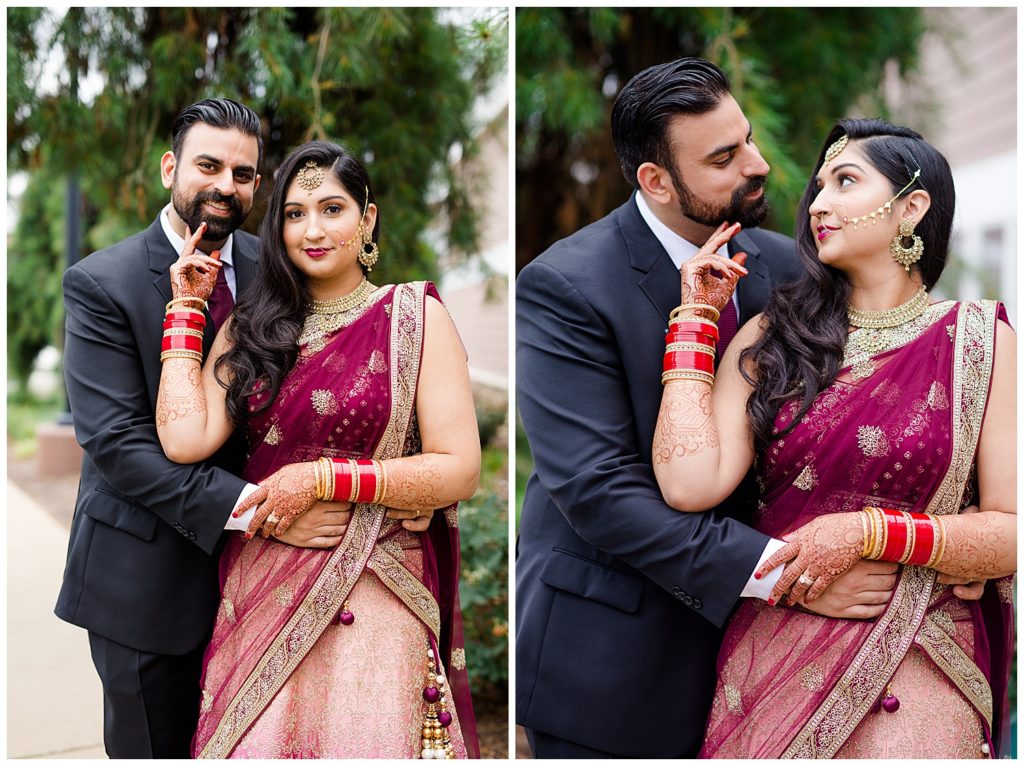 indian bride and groom smiling at camera at bertram inn