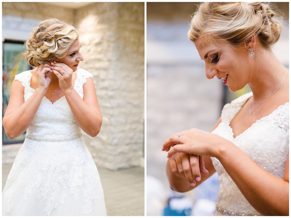 bride looking at bracelet