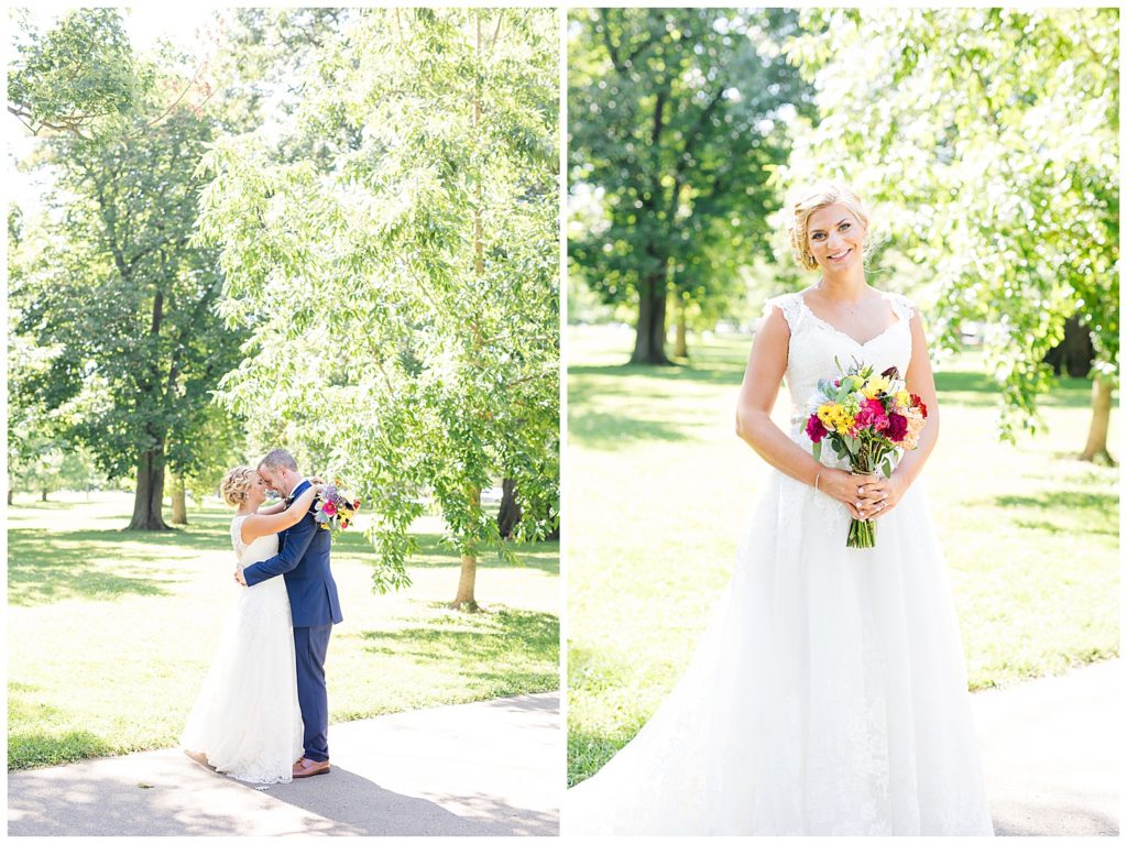 bride and groom hugging at schiller park