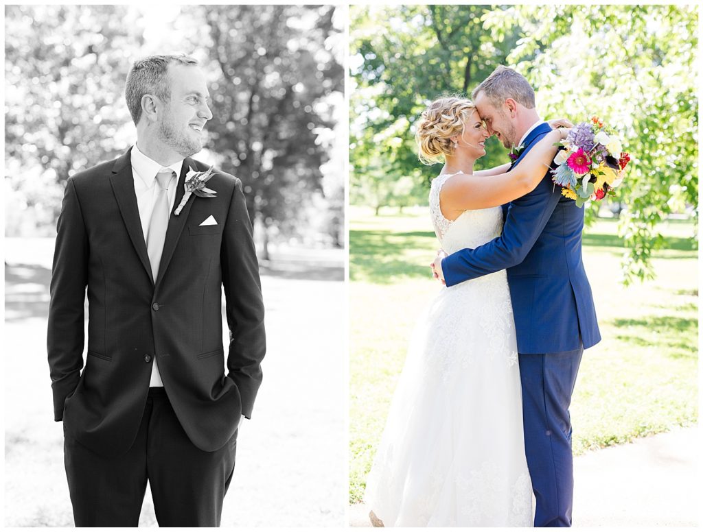 black and white image of groom smiling