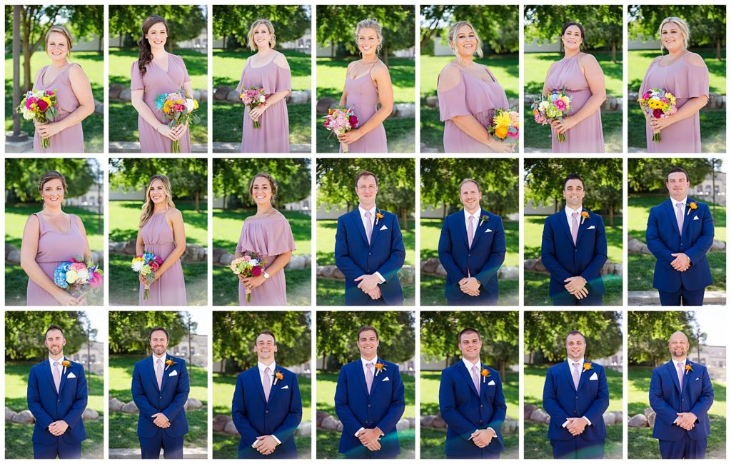 individual portraits of each bridesmaid and each groomsman