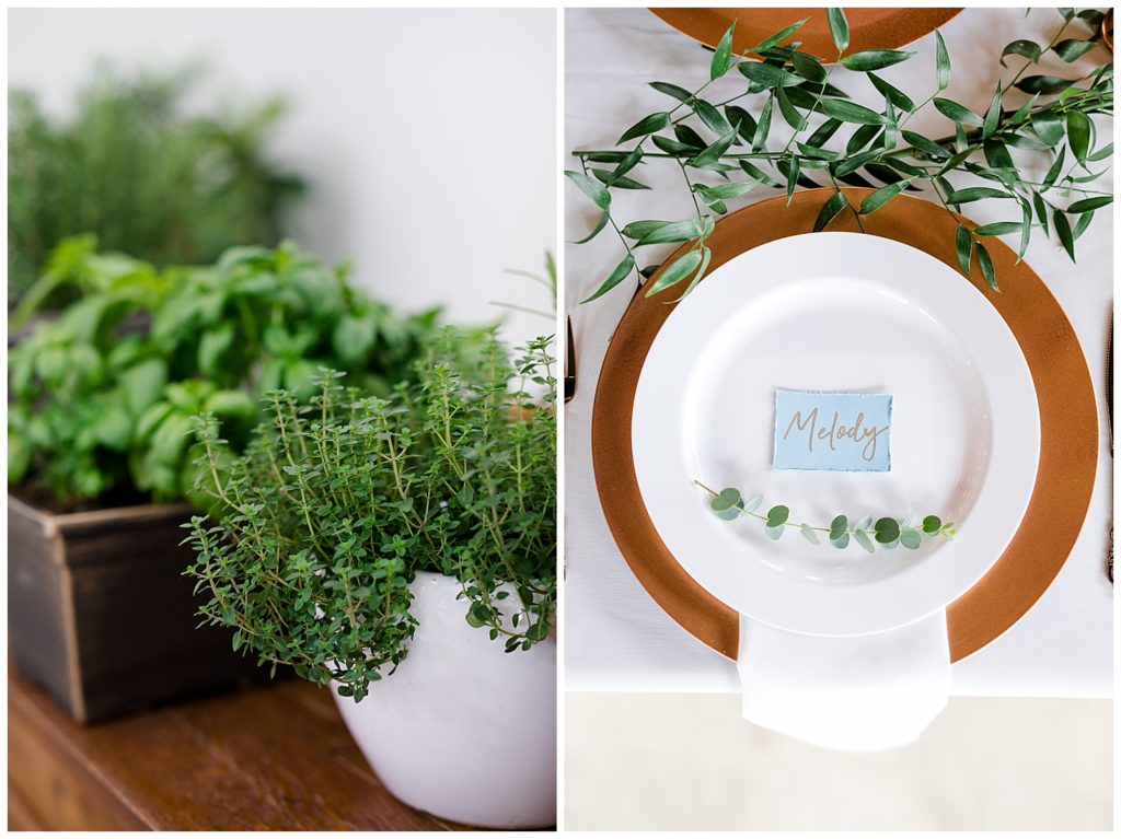 potted herbs as wedding decor