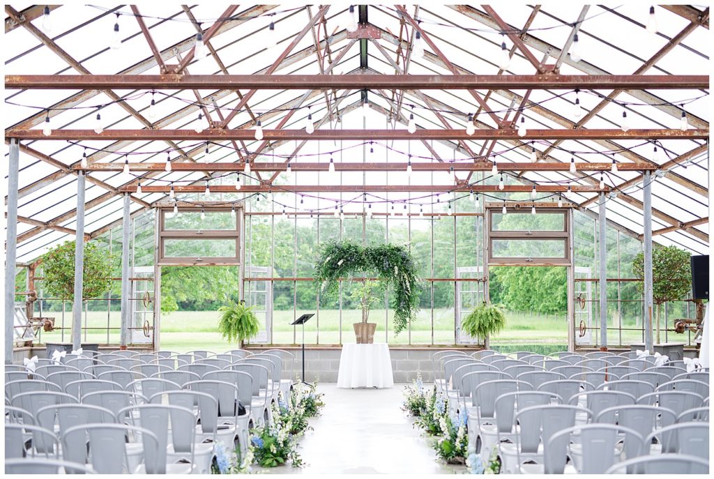 green house ceremony setup at jorgensen farms oak grove