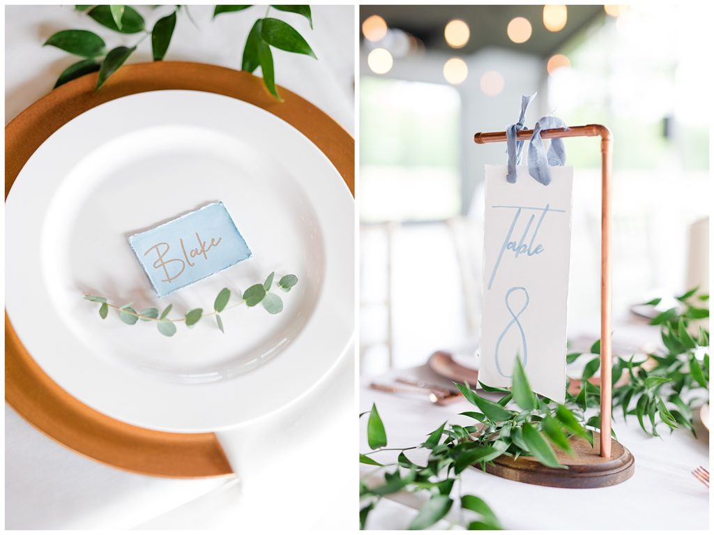 industrial copper and wood hanging table numbers at jorgensen farms oak grove