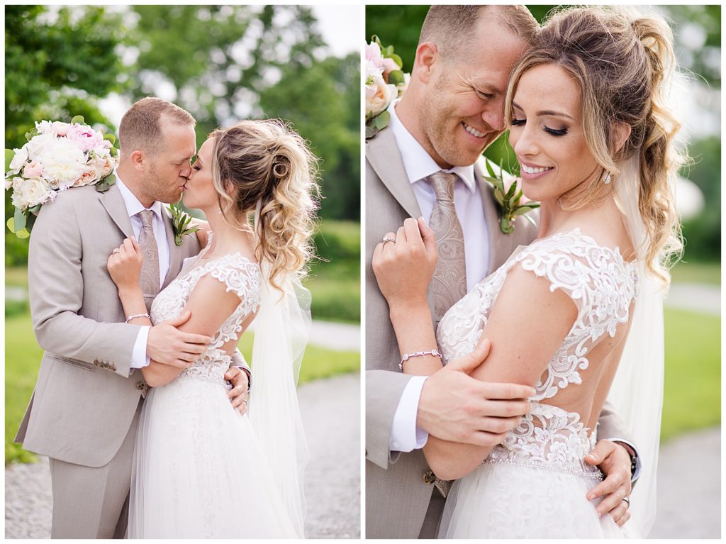 bride and groom share a kiss at jorgensen farms