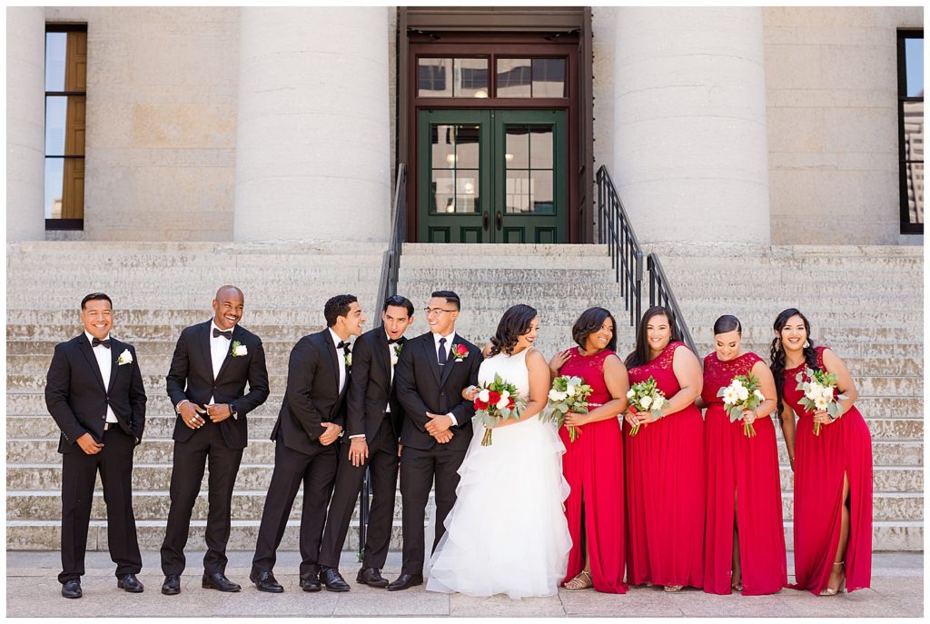 bridal party laughing at ohio statehouse