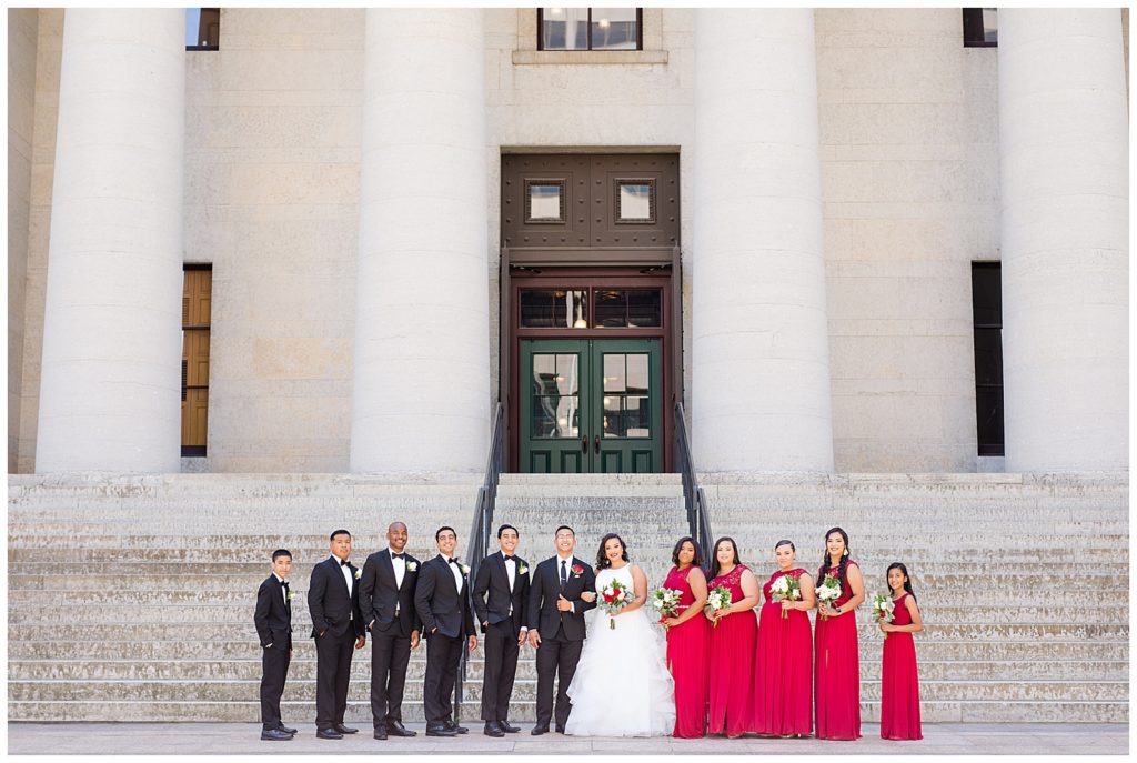bridal party standing in front of ohio statehouse