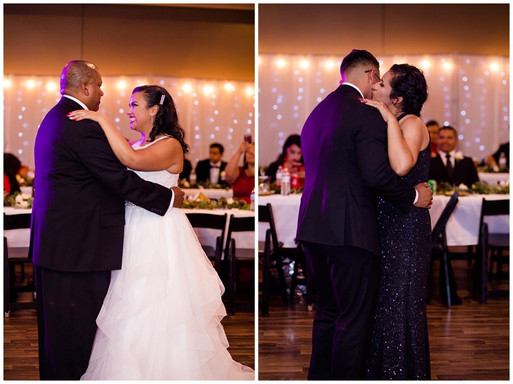mom kisses groom on cheek during dance at stewart hall in obetz