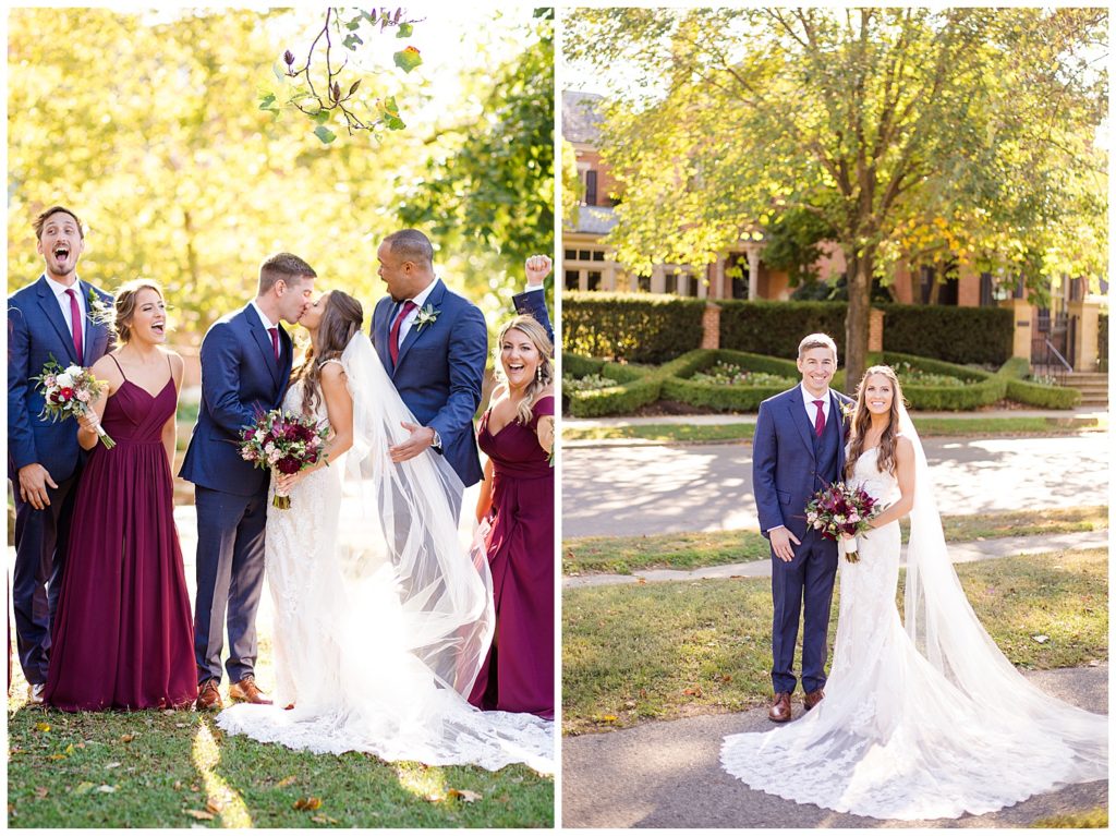 bride and groom standing at schiller park in german village