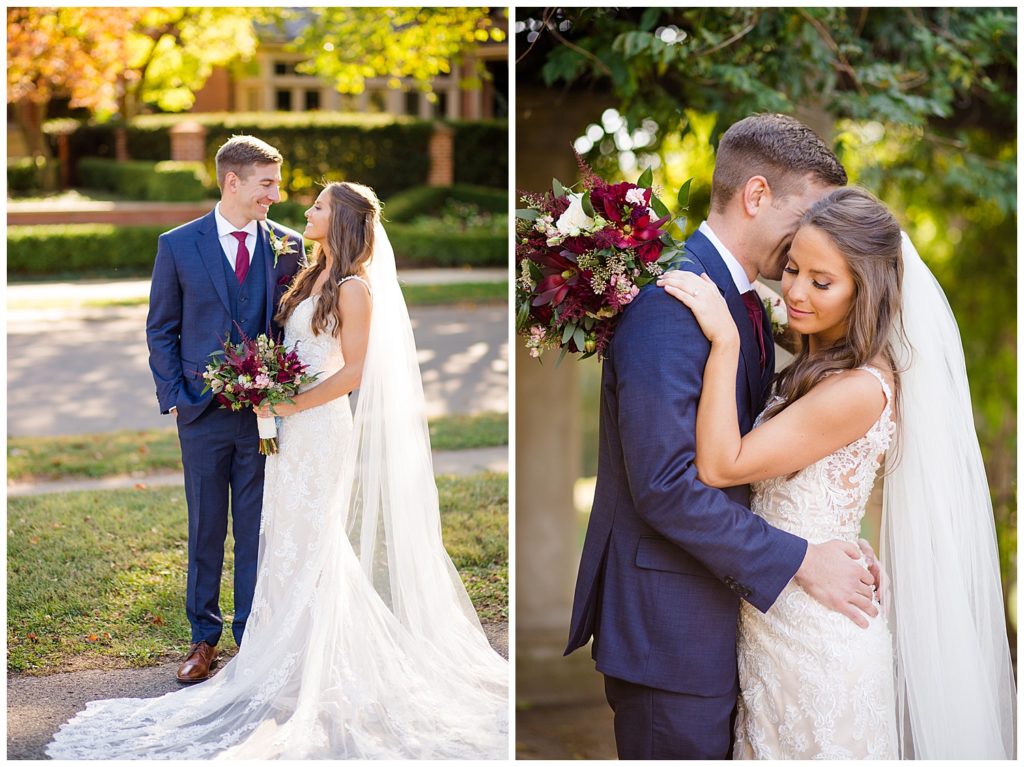 bride and groom looking at each other at schiller park in german village