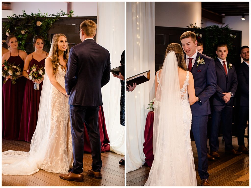 bride and groom saying vows at copius