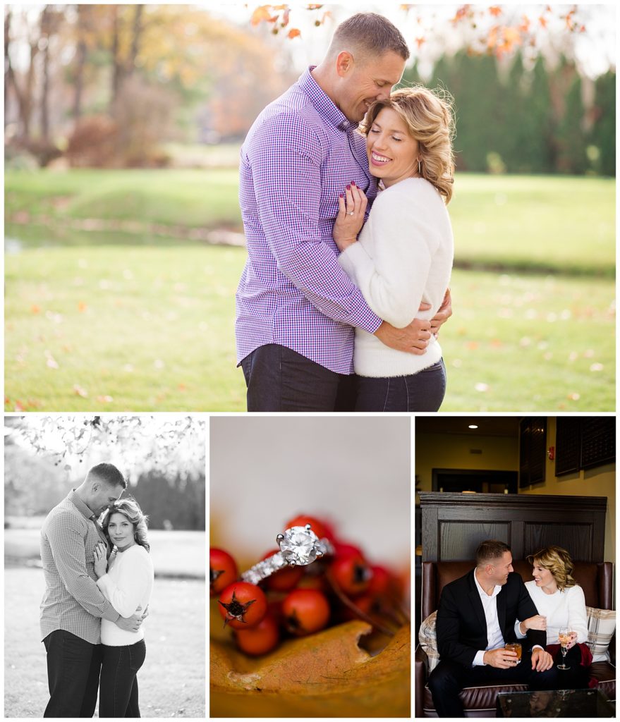 Collage of photographs from a Columbus Ohio engagement photography session at Brookside Golf and Country Club, by Alayna Parker Photography