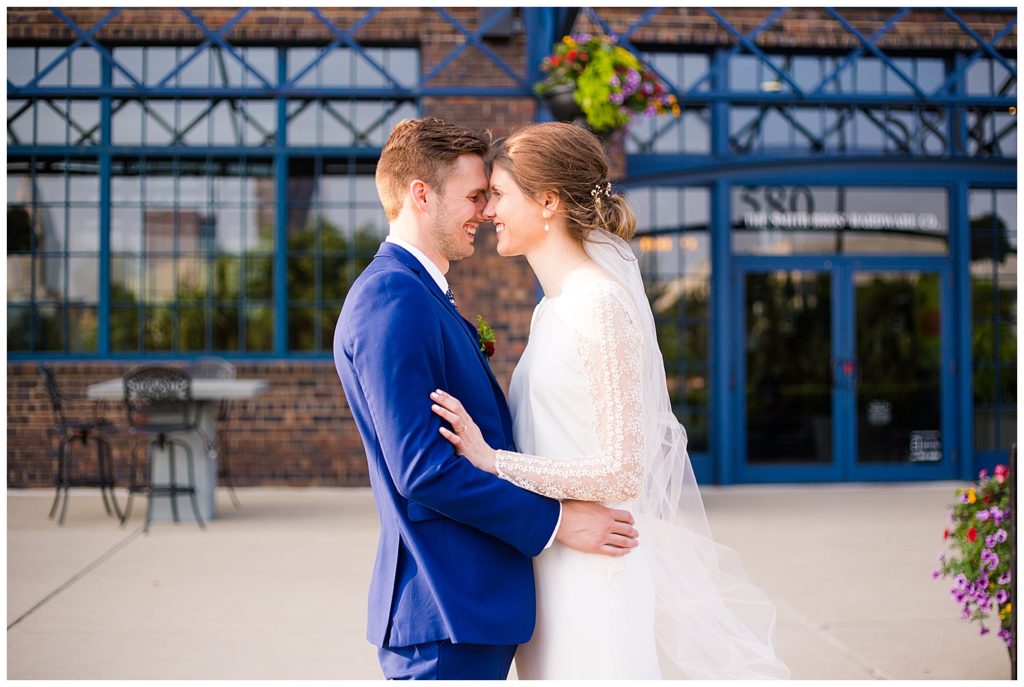 bride and groom during golden hour at dock 580