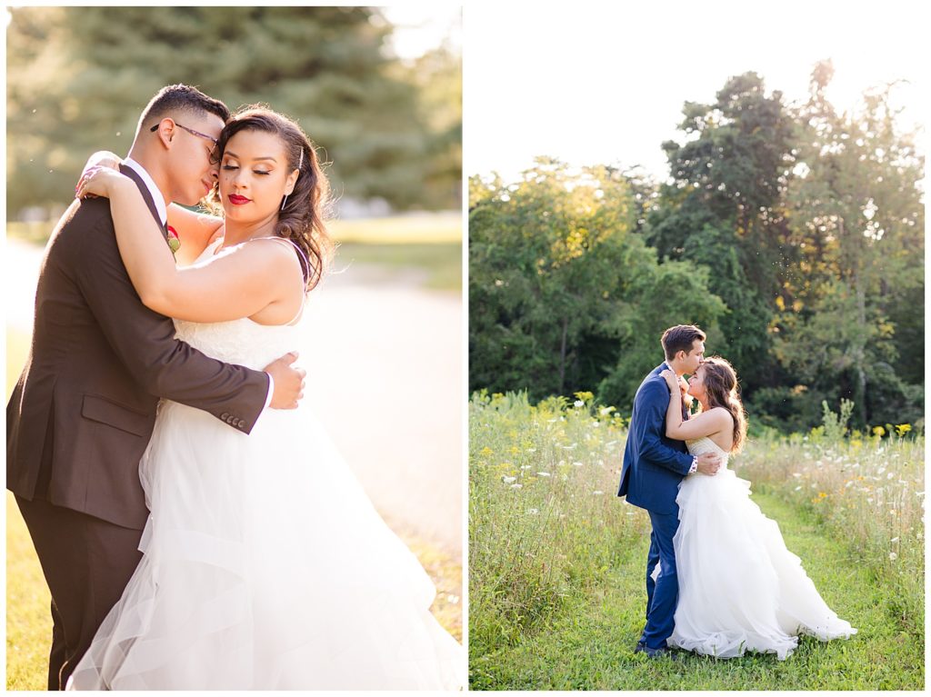 bride and groom during golden hour at mohican gardens