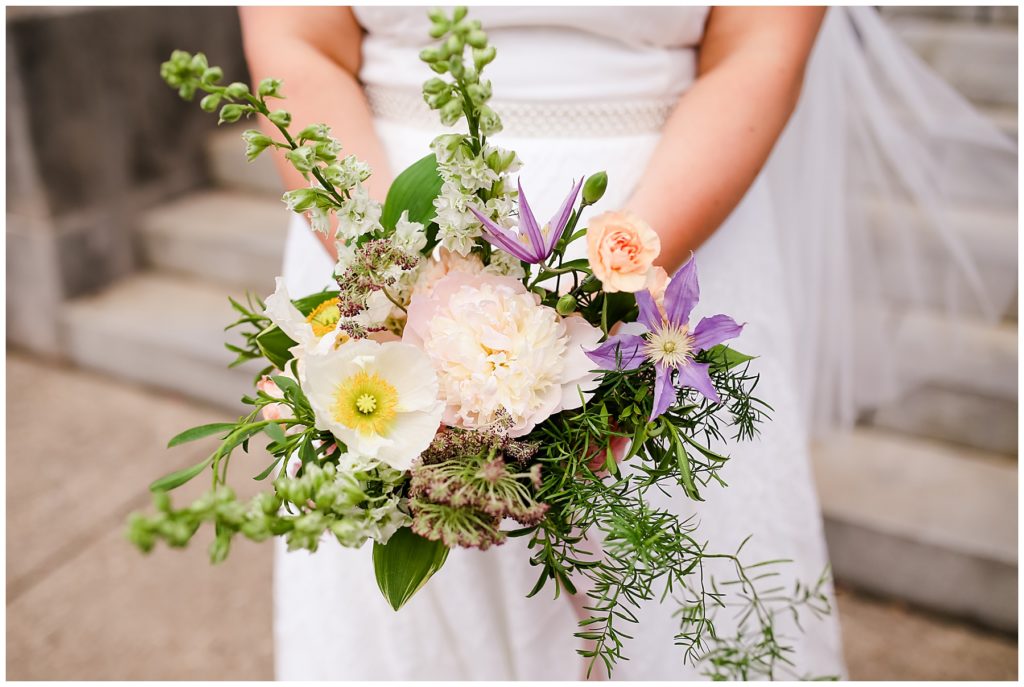 unstructured bridal bouquet with greenery